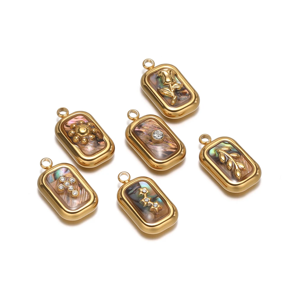 

4pcs Stainless Steel Colorful Shell Rectangle Charm Gold Color Pendants for DIY Trendy Jewelry Making Necklace Bracelet Findings