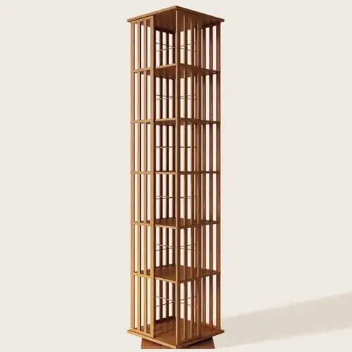 360° Rotating Bamboo CD/DVD Shelf - 6-Tier Space-Saving Media Storage Cabinet for Movies, Organizer with Super Compact