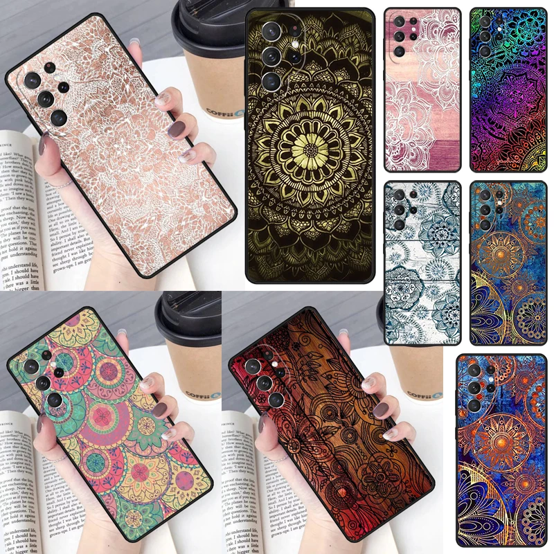Mandala Wood Floral soft Phone Case for Samsung Galaxy S26 Ultra S25 S24 S23 S22 S21 S20 Note10 Plus FE Cover Luxury