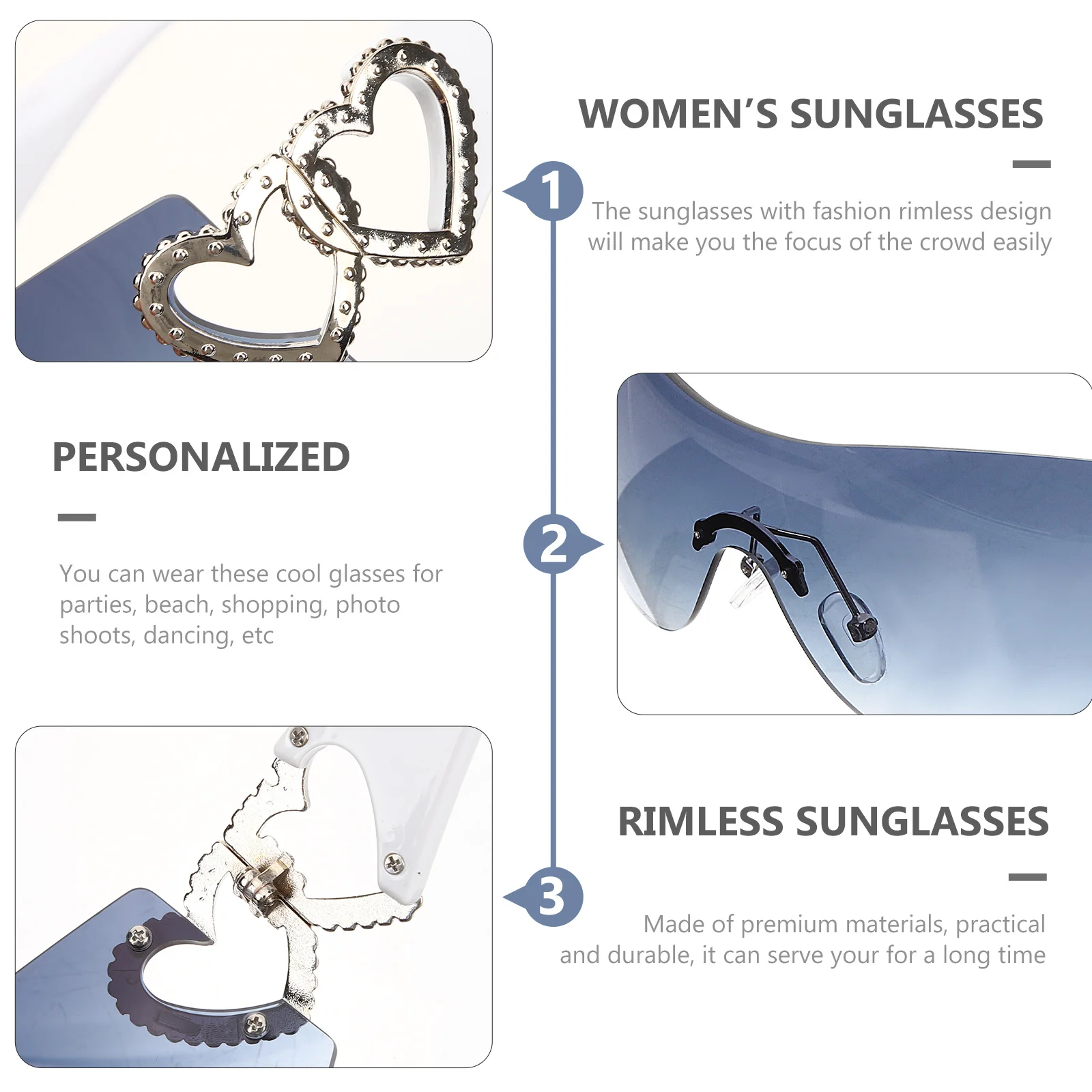 

Rimless Sunglasses Frameless Eyeglasses Fashion Summer Sunglasses for Women Party Beach Vacation