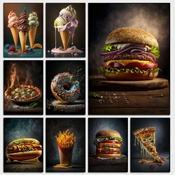 Delicious Street Food Pizza Hamburger Hot Dog Ice Cream Poster Canvas Painting Wall Art Pictures Kitchen Restaurant Home Decor