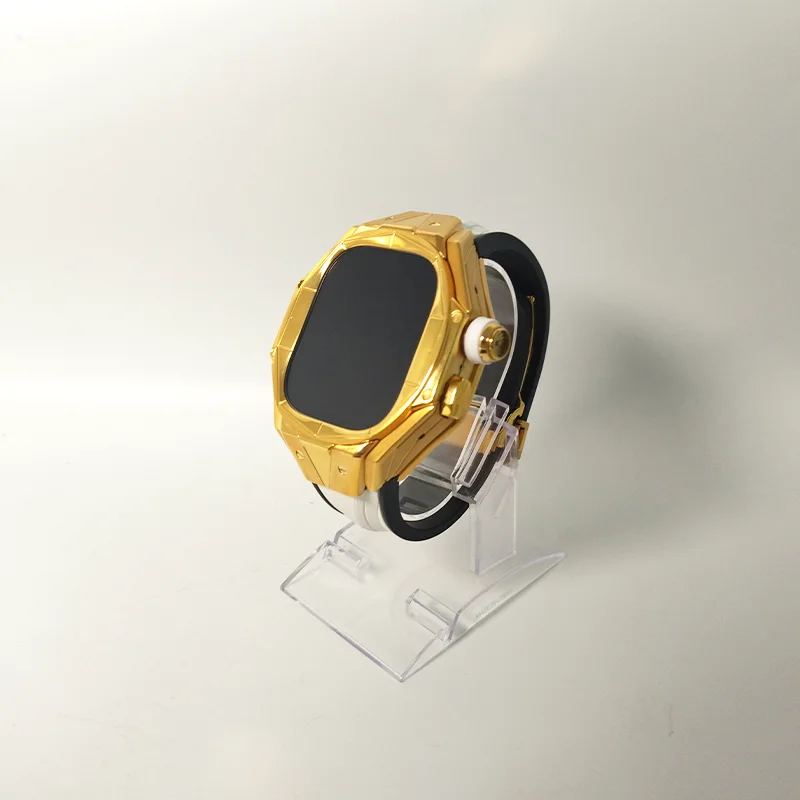 High-End Fluoro Rubber Strap Gold Color With Titanium Alloy Real Gold Plated Modification Kit 49MM For Apple Watch Ultra Case