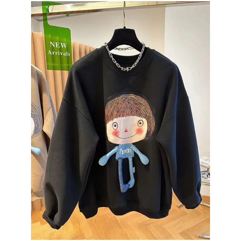 Felpa in velluto progettata da donna autunno e inverno sciolto cartone animato versatile top pigro