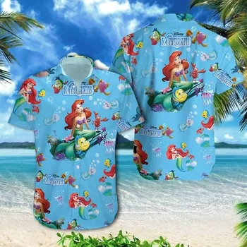 Das kleine Meerjungfrau Hawaii hemd Männer Frauen Ariel Prinzessin Hawaii hemd Disney Hawaii hemd Retro-Knopf Kurzarmhemd