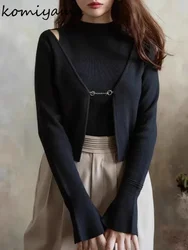 Japanese Elegant Two Piece Set for Women Long Flare Sleeve Cardigan + O-neck Sleeveless Vest 2024 Spring Winter Swaeter Suits