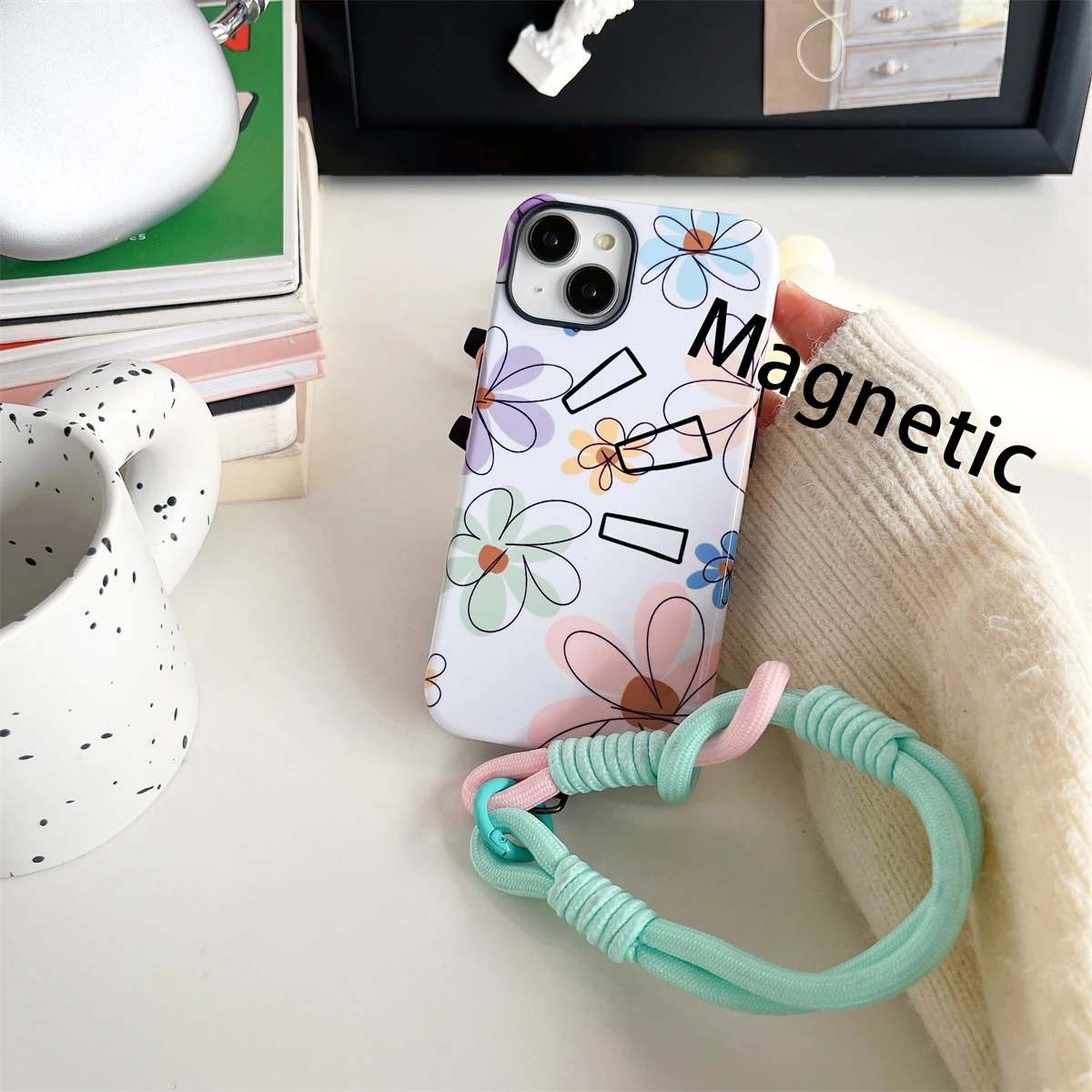 Watercolor flowers intInclusive Magnetic Phone Case Two-In-One Film Protective Shell For iPhone 15 14 13 12 11 Pro Max Plus Mini