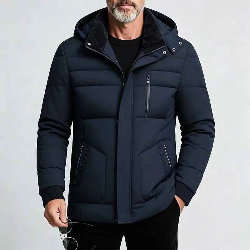 KIDWHXR 2026 Men Parkas Coat Winter Thicken Fleece Business Casual Male Jackets Detachable Hat Long Sleeve Man Outerwear