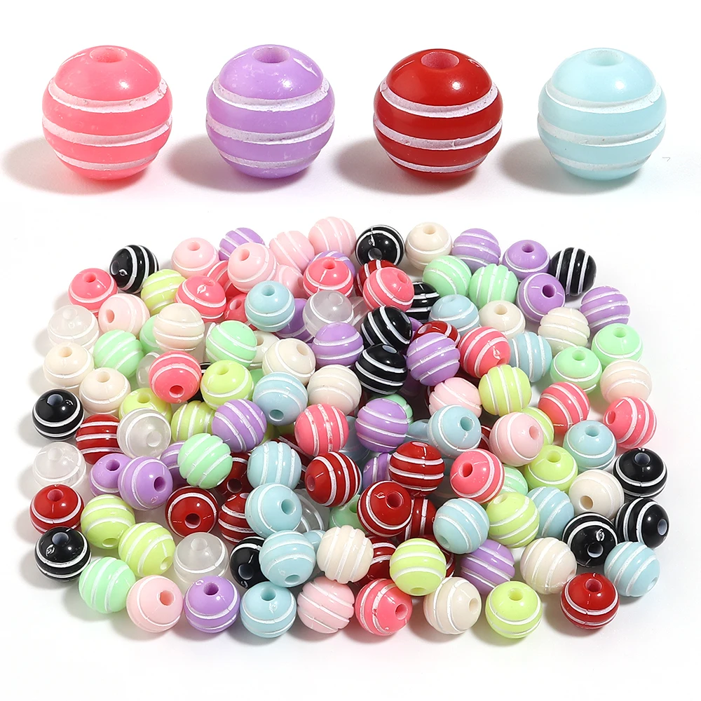100Pcs/lot 10mm Round Acrylic Striped Beads Spacer Beads for Jewelry Making Children Handicraft Pendant Beading DIY Accessories