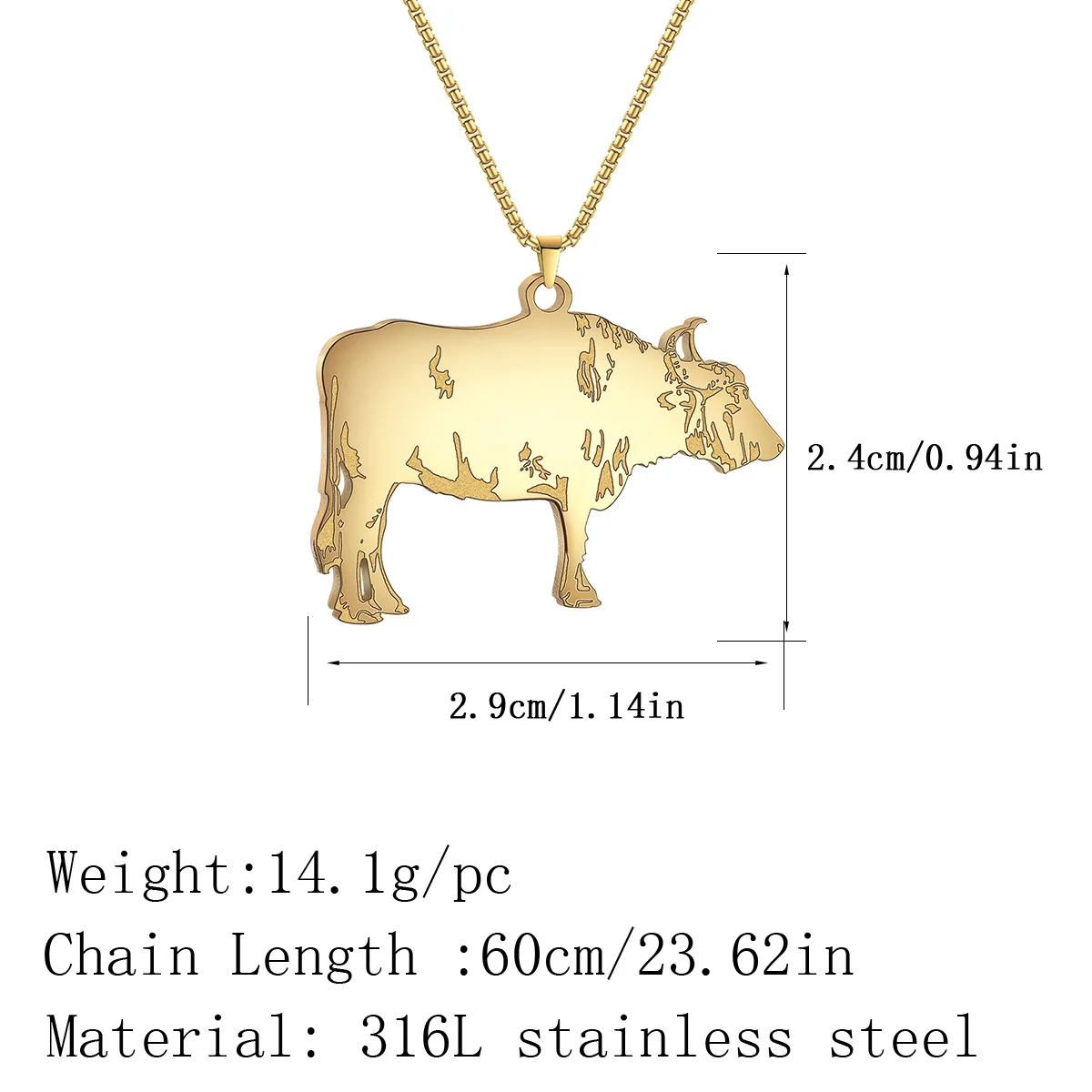 Kinitial Punk Water Buffalo Pendant Necklace For Cool Men Women Stainless Steel Long Chain Necklace Party Gift Hip Hop Jewelry