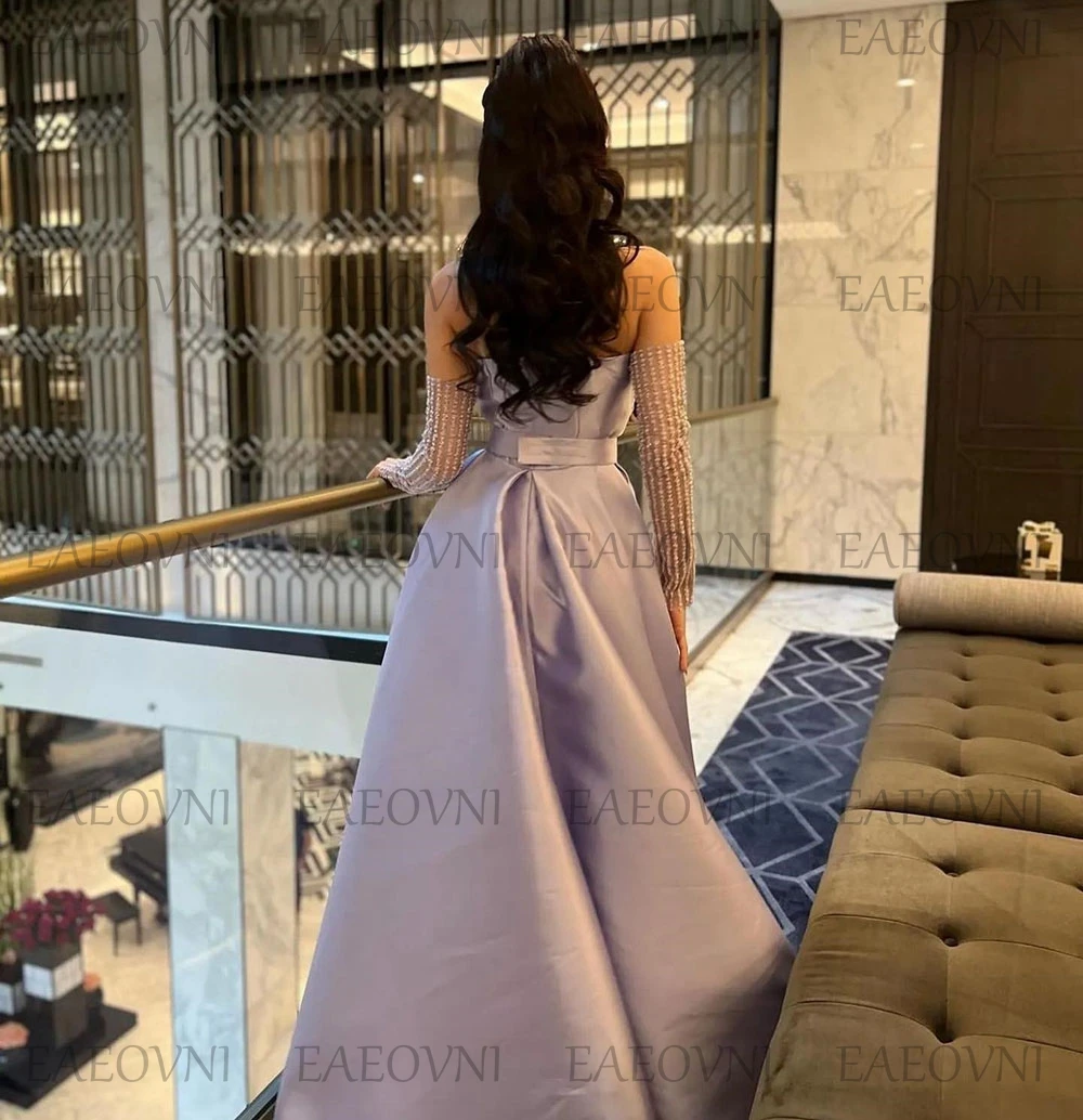 Customized Prom Gown Temperament Boat Neck Satin Sexy Backless Evening Dresses Straight Sleeveless Banquet Dress Vestidos De Gal