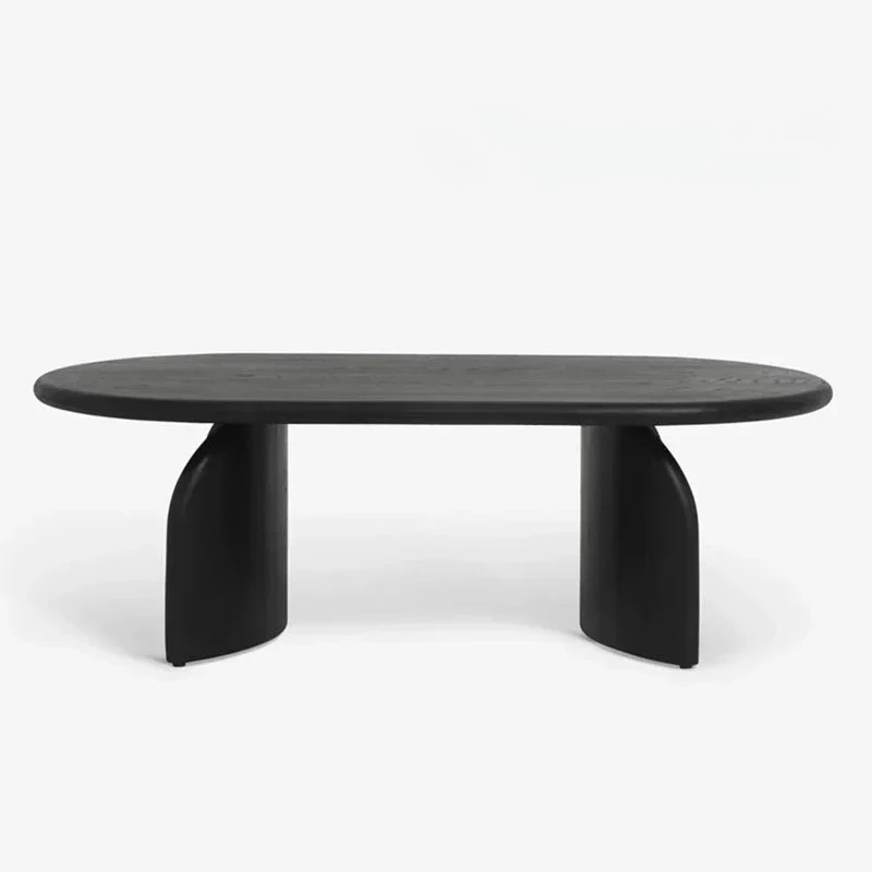 GG8Tavolino da caffè nórdico en legno massello tavolino da tè ovale nero semplice tavolo da tè in legno di design medievale