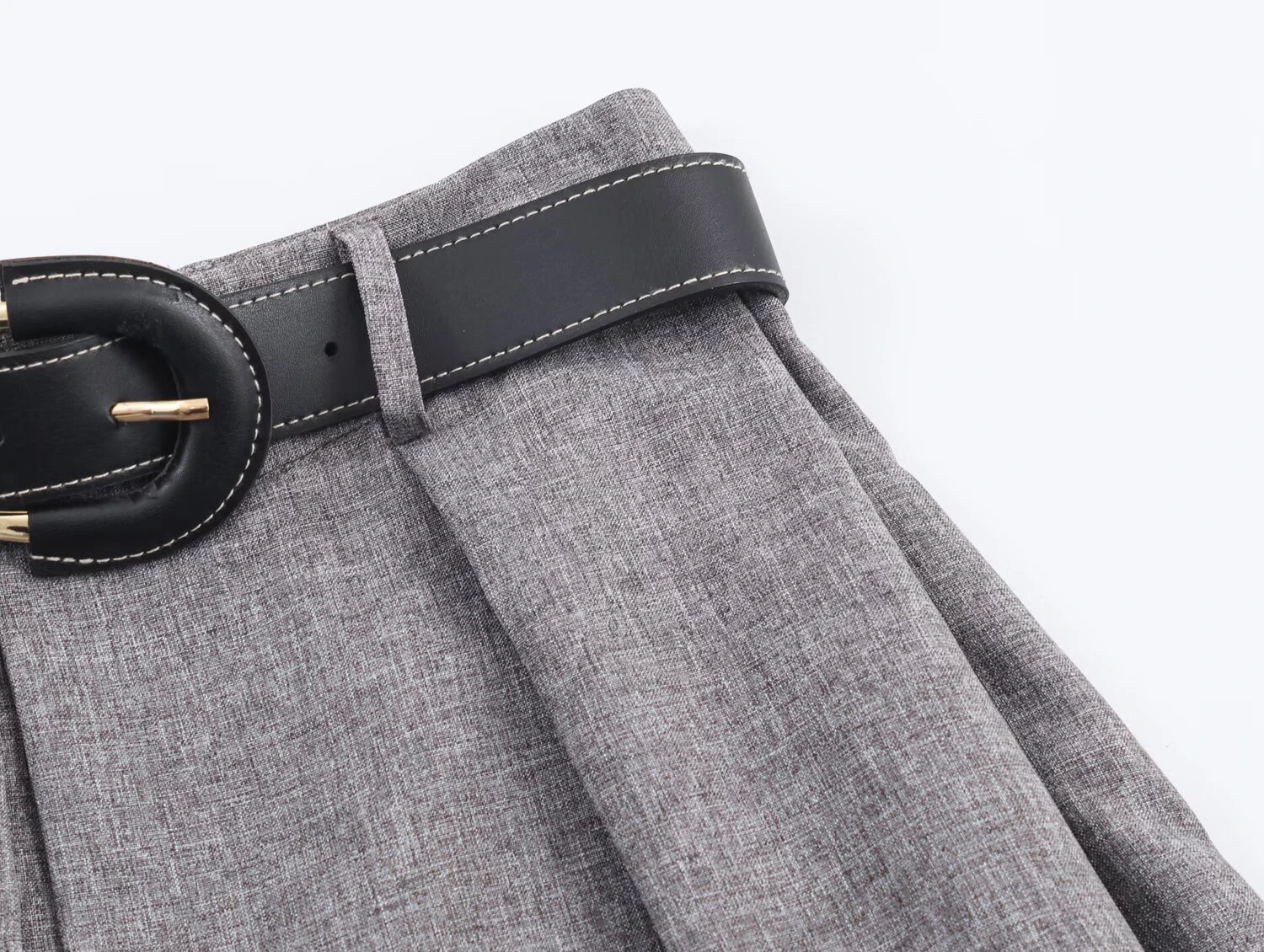 Winter new women's shoulder padded herringbone patterned suit jacket with belt pleated MIDI skirt set