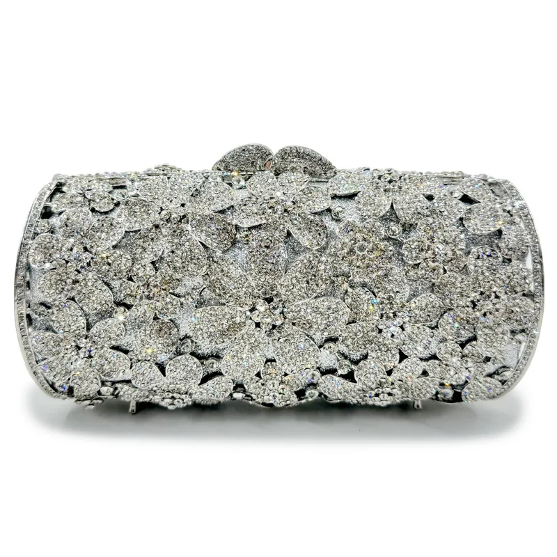 

Women's Diamond Hollow Handmade Hardware Bag Diamond Set Square Flower Dinner Bag Chain Handbag Crystal-Embellished Party Clutch