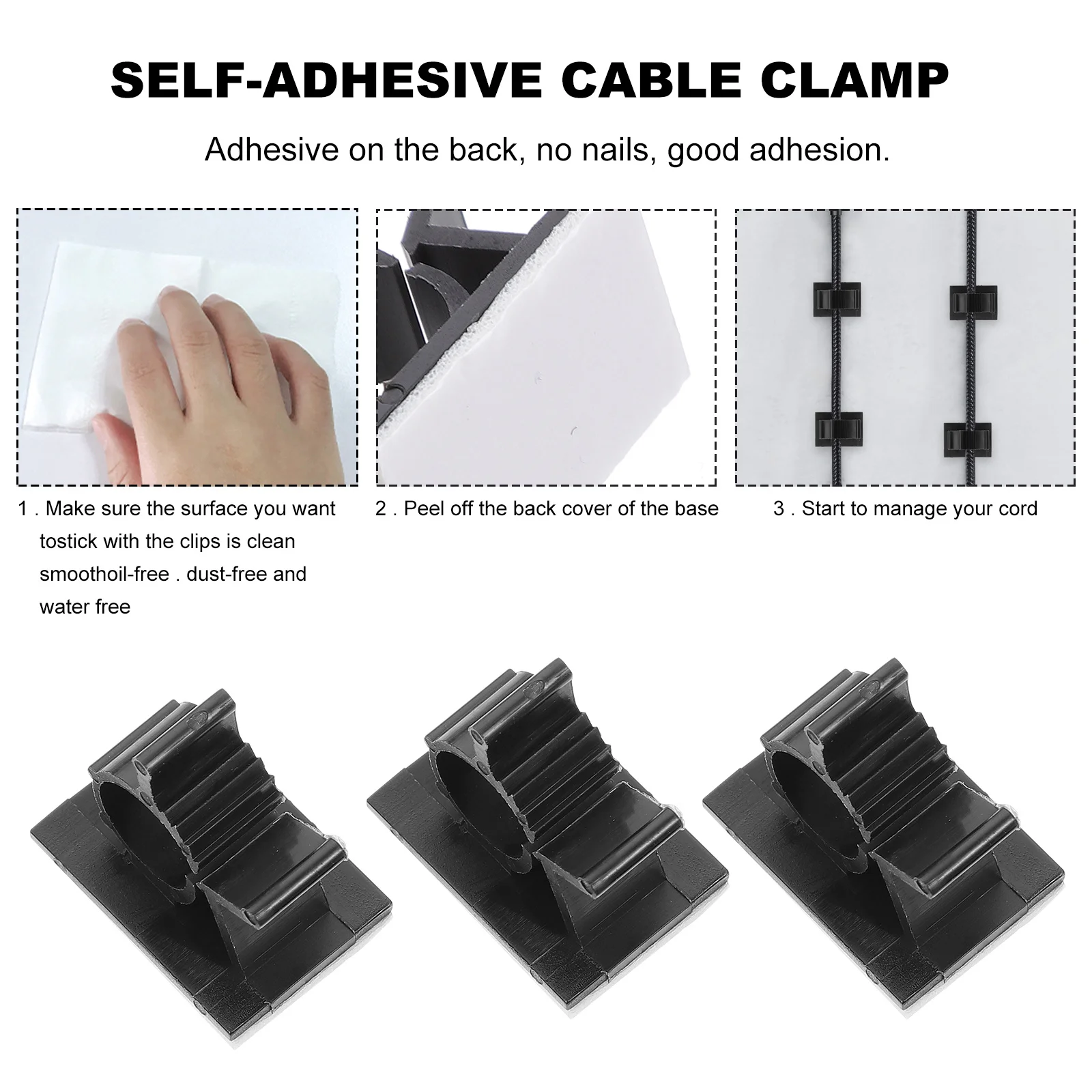 

100pcs Cable Management Clip Adjustable Self-Adhesive Cord Organizer For Desk Wire Fixing Buckle Clamp Storage Solution