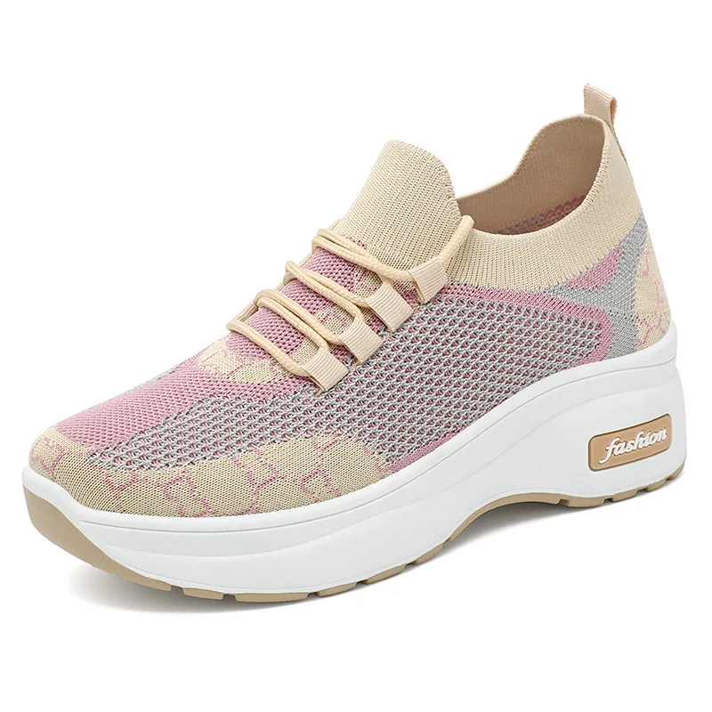 Elevated Shoes 2024 Spring New Fashion Women's Shoes Thick Sole Anti slip Knitted Upper Breathable Casual Shoes 36-41