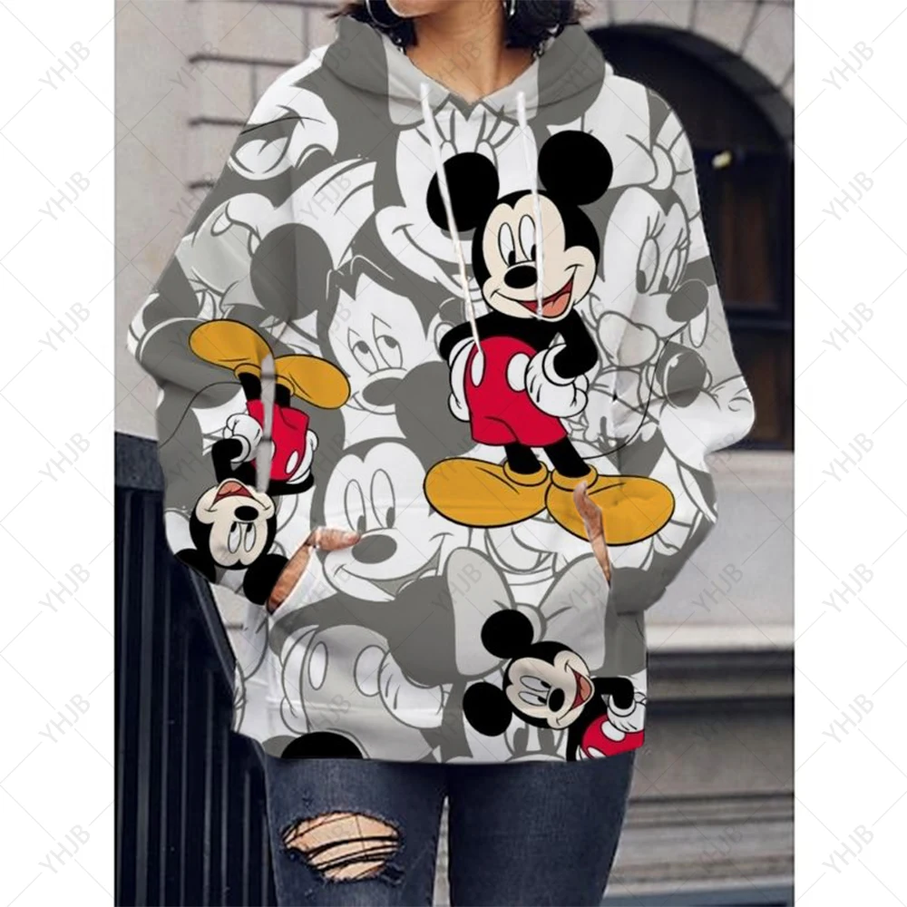 2024 Disney Mickey Mouse Women\'s Hoodie Fashion 3D Printed Sweatshirt Children\'s Long Sleeve Cartoon Animation Hoodie