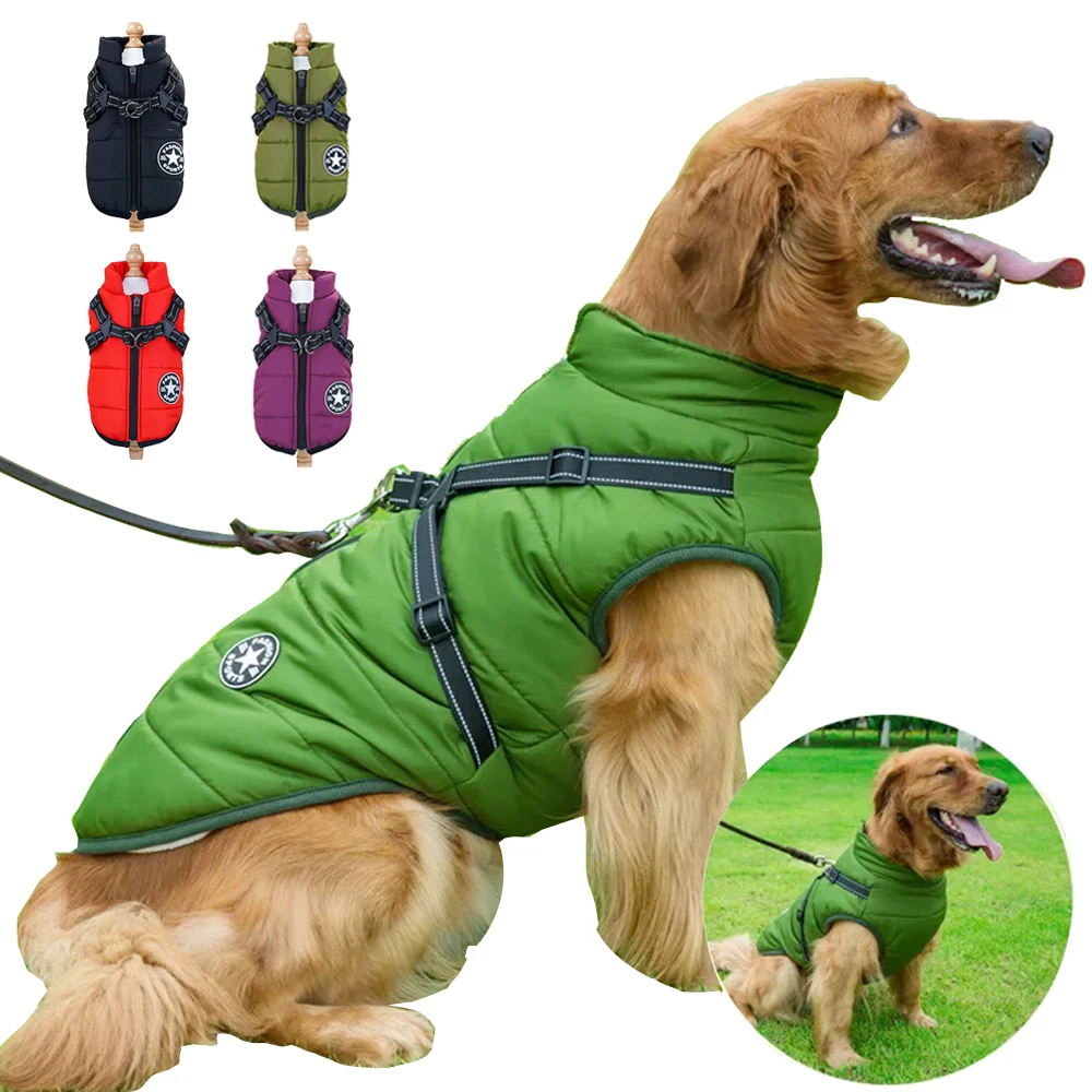 Winter Warm Pet Dog Jacket with Harness Waterproof Dog Coat Vest for Small Medium Chihuahua French Bulldog Outdoor Dog Clothes