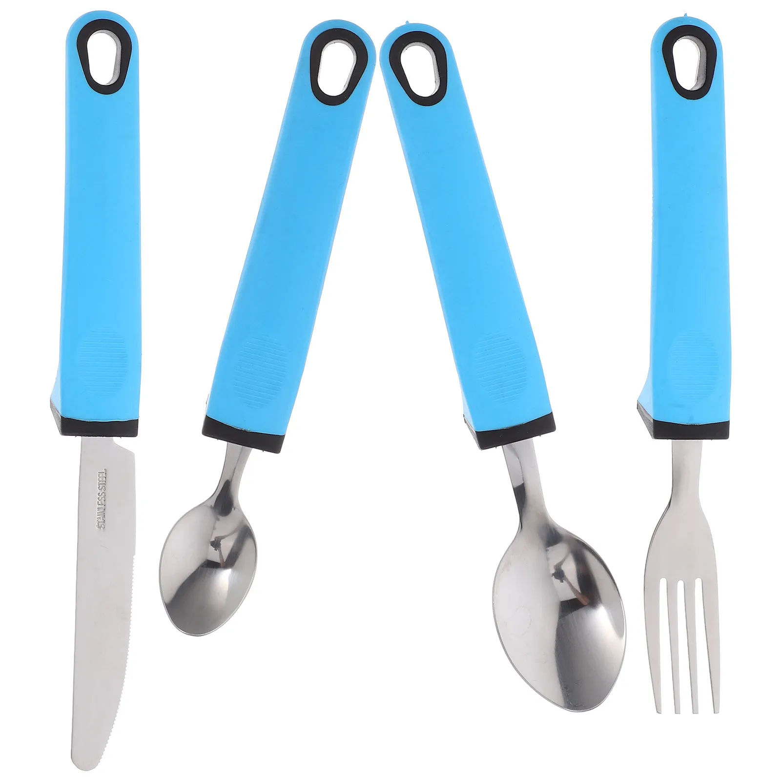 1Set Stainless Steel Adaptive Tableware Tpr Handle Tremble Proof Eating Utensils Elderly Disabled Portable Non Slip Cutlery