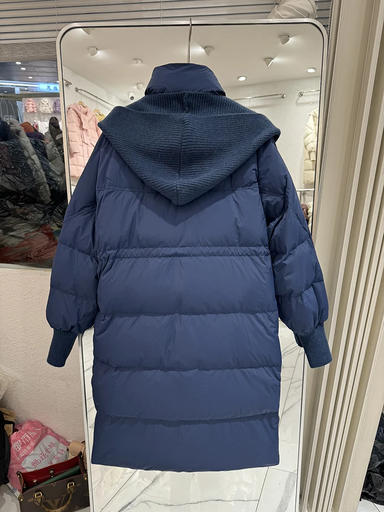 Doudoune longue avec col montant pour femme, manteau rembourré chaud avec châle, vêtements coréens, hiver, 2024