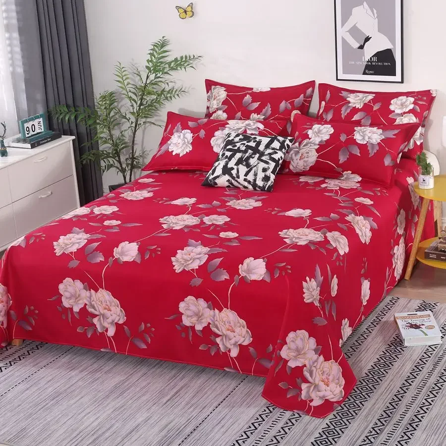 3pcs/Set Home Textile Bed Sheet Set with Pillowcases Cotton Material Lovers Home Room Bedding Flat Sheet Bed Sheet Set