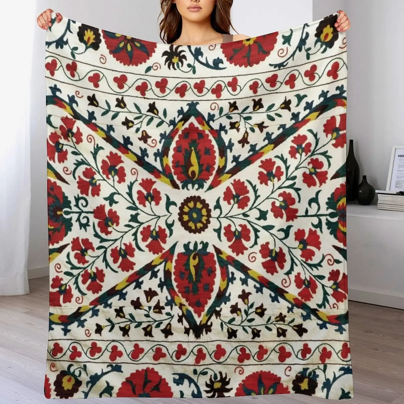 

Vintage Bohemian Suzani 23 Throw Blanket Shaggy Winter beds Soft Plaid Blankets