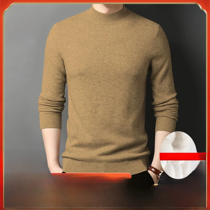 

Мужской повседневный трикотажный свитер Pierre Cardin из шелка и шерсти с высоким воротником, длинным рукавом, базовая футболка для отдыха