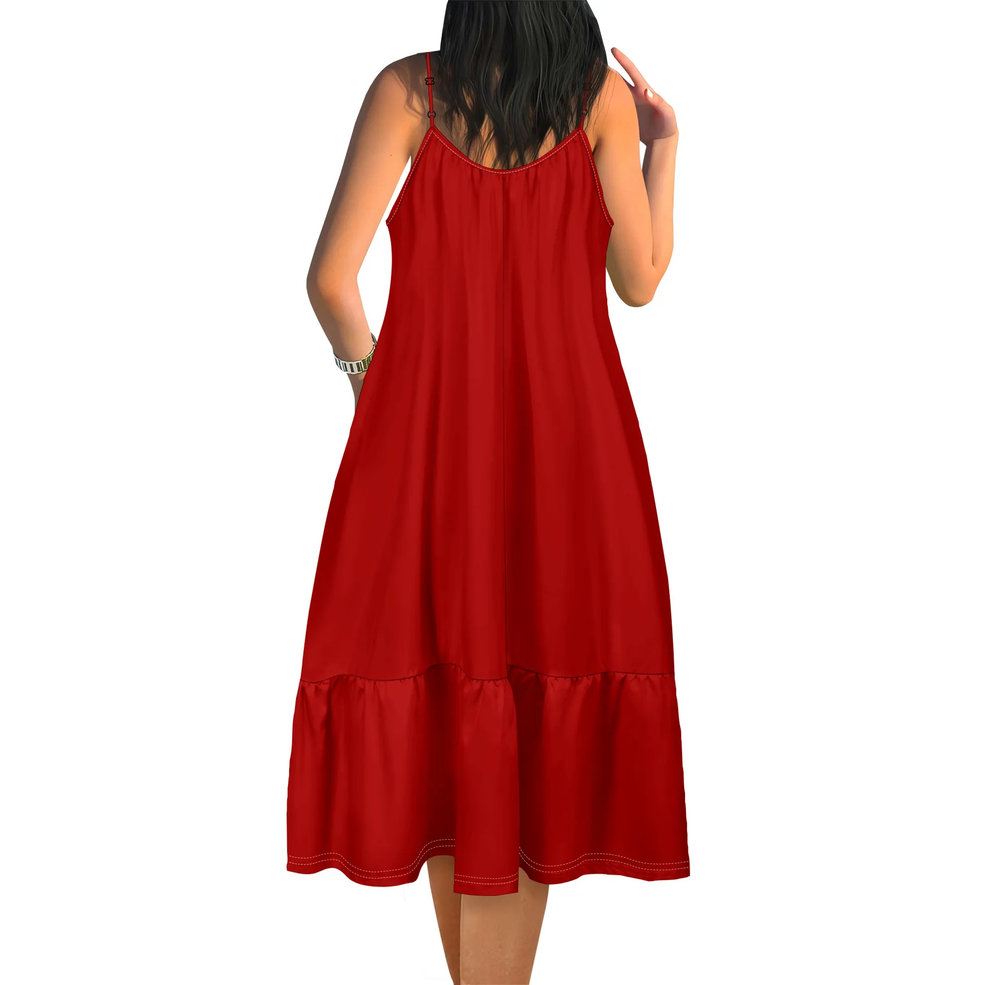 สตรี Sundress ฤดูร้อนชุดดอกไม้แขนกุด V คอ Smocked สปาเก็ตตี้ Flowy ฉัตร Midi Beach ชุดวันหยุด