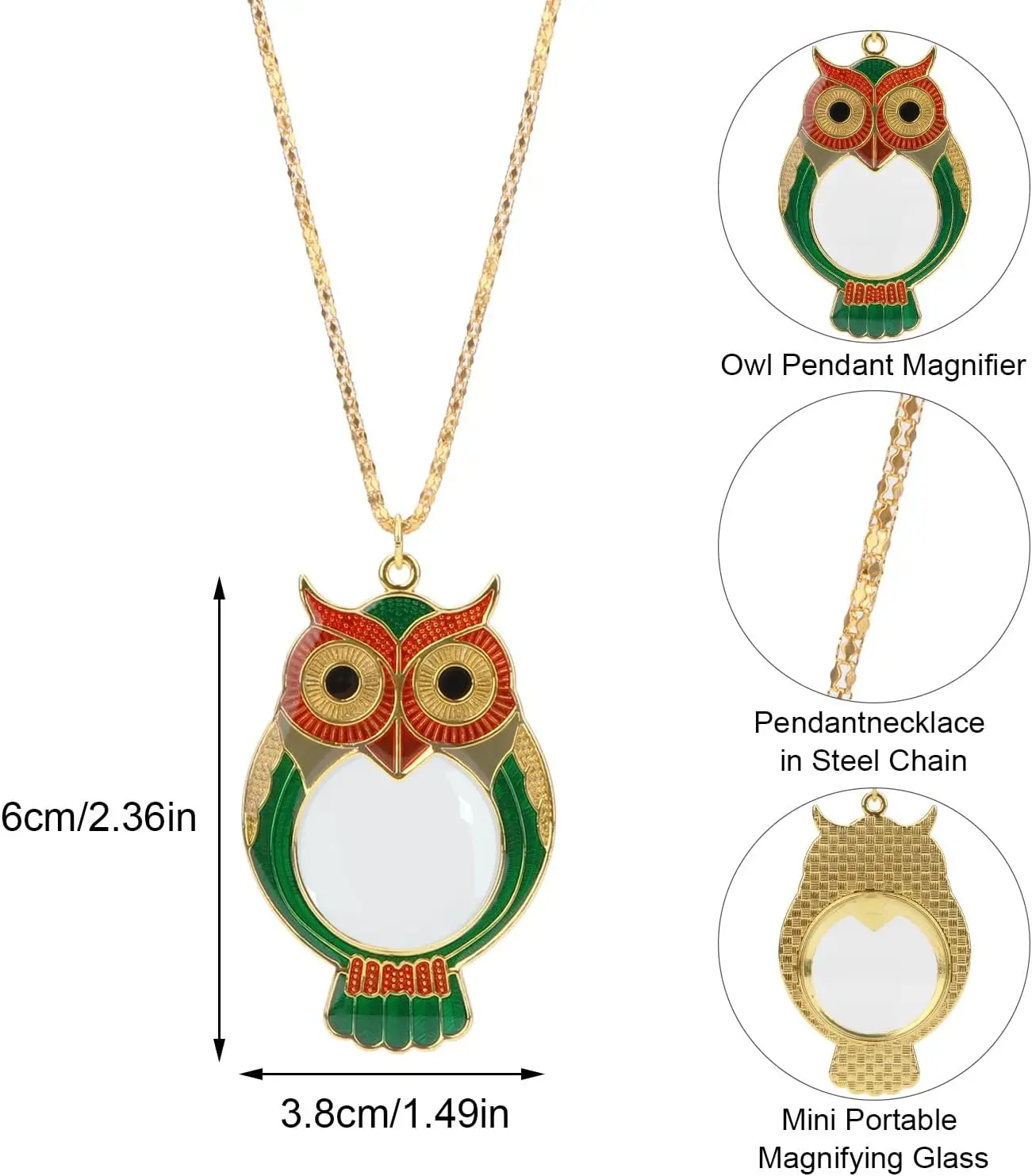 10x Owl Pendant Necklace Magnifier Pocket Loupe Mini Magnifying Glass Reading Aid Tools for Women\'s Jewelry  Coins Stamps Map