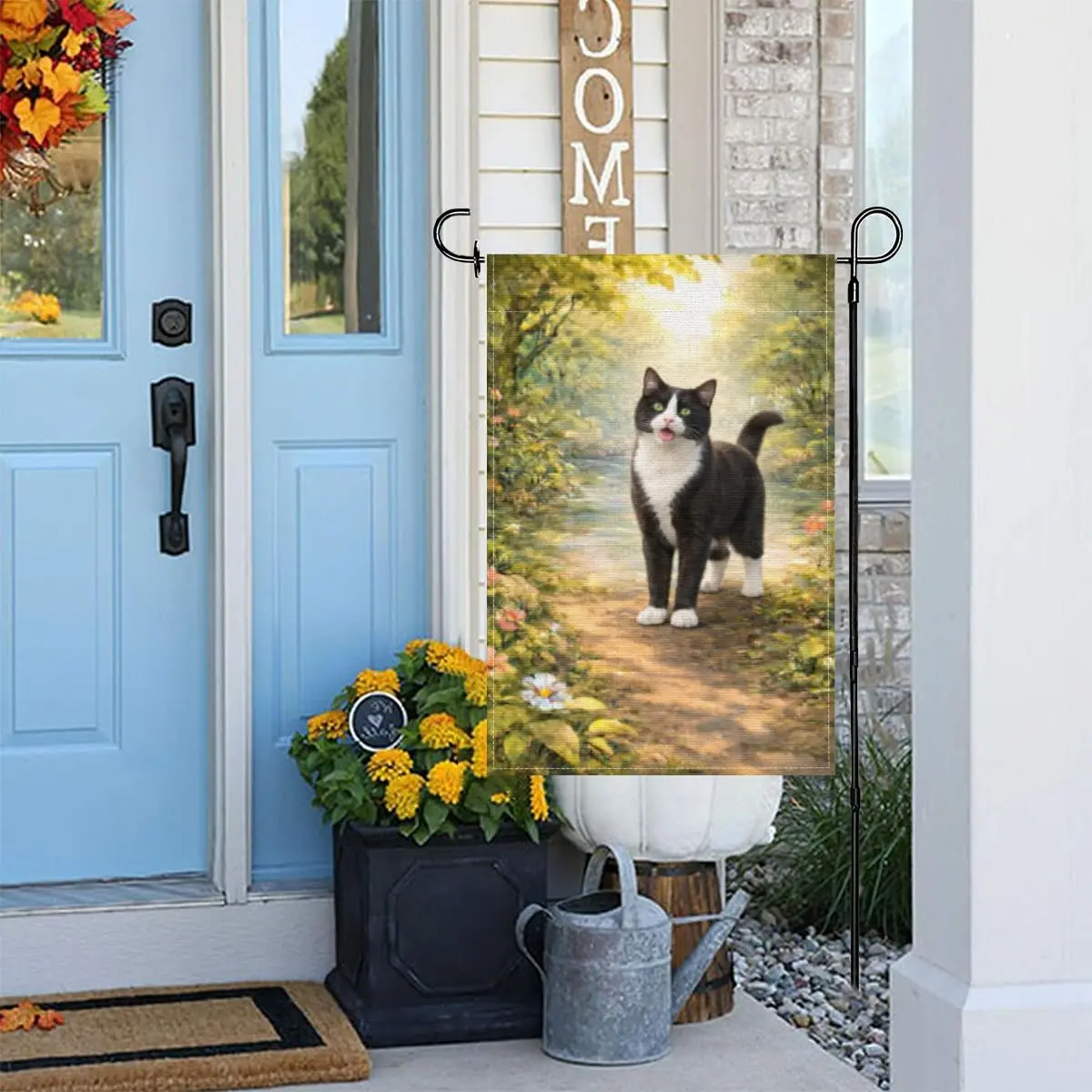 Sunlit Forest Garden Flag Tuxedo Cat Vibrant Perfect for Spring and Fall Gardens Double Sided Outside Yard Decoration Small  MMZ