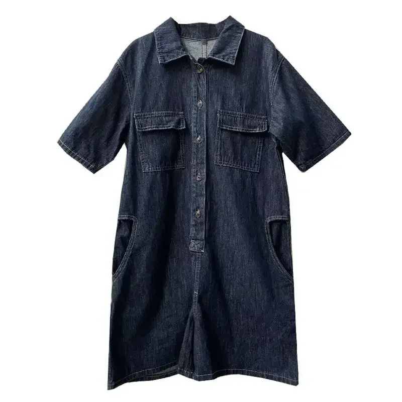 

Новинка лета 2025 года, женский джинсовый комбинезон, свободная рабочая одежда с высокой талией, комбинезон, шорты