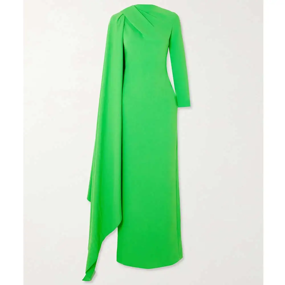 YUMDI Green Crepe Long Sleeve Shawl Evening Gown Elegant And Floor-length Cotillion Dress Haute Couture Gorgeous Dubai Dress