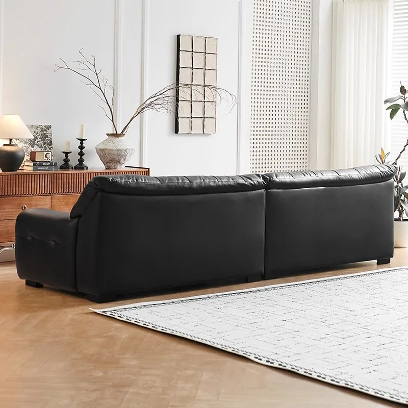 Кожаный диван первого слоя из воловьей кожи для гостиной, прямой ряд, средний антикварный большой черный медведь, кожаный художественный диван в стиле ретро