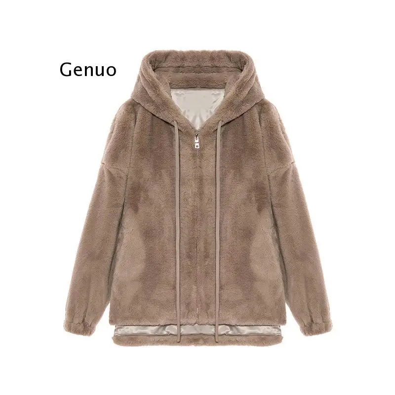 

Jackets Women Aesthetic Winter Warm Casual Loose Students Thicken Mujer Coats Simple Solid Hooded All-match Daily New