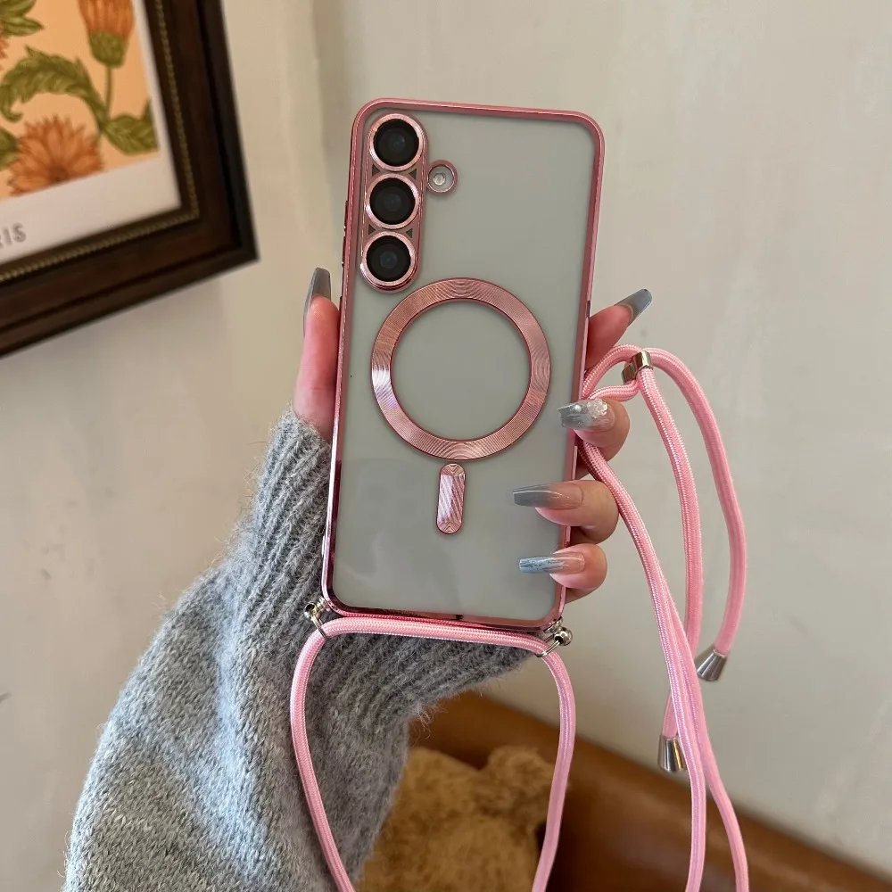 Crossbody Lanyard Phone Case for IPhone 11-17 Pro Max/Plus, Hands-Free Mirror Chrome Strap Cover