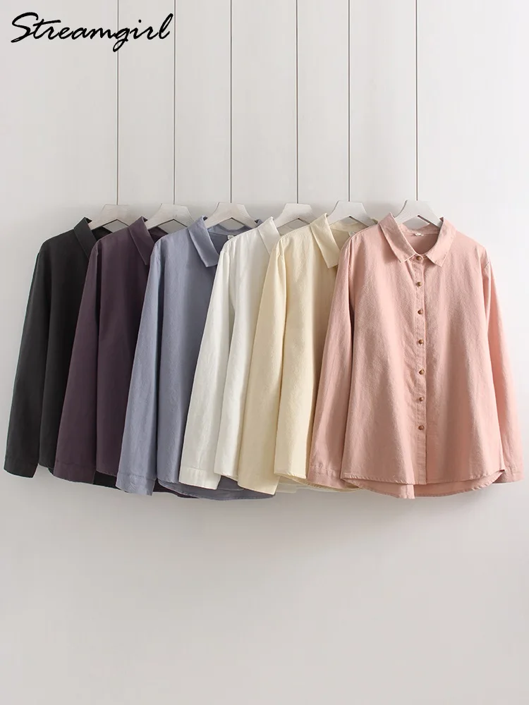 

Streamgirl белая хлопковая рубашка женская 100% осень-зима свободная блузка с длинным рукавом розовые топы однотонная офисная одежда женские рубашки элегантные