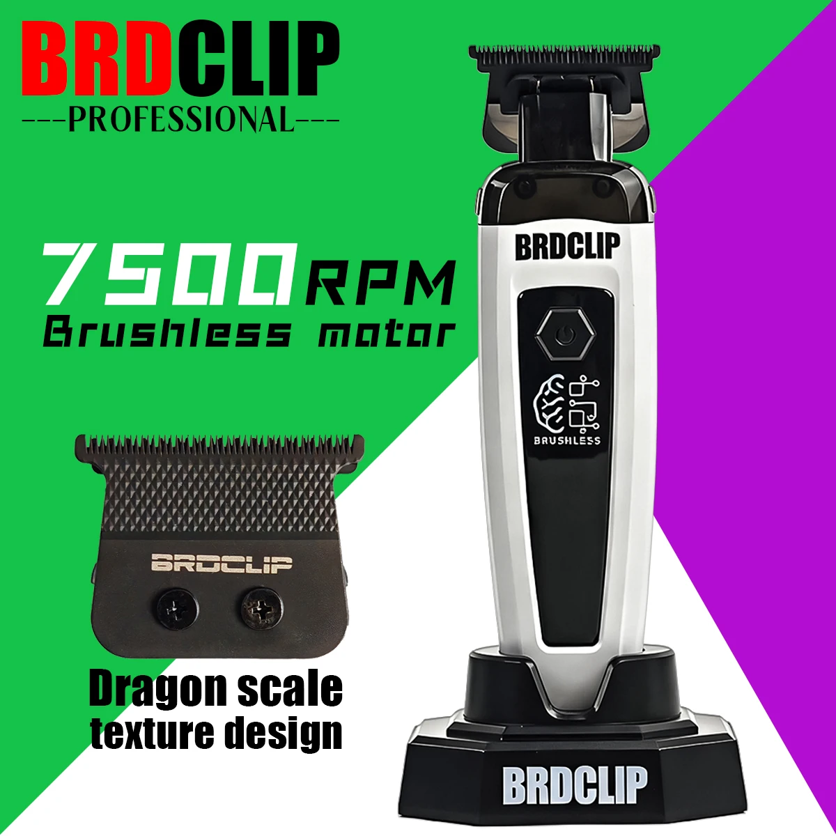 Professional Electric Hair Trimmer BRD 116 with Brushless Motor 7500RPM Base Included Dragon Scale DLC Blade Barber shop Clipper