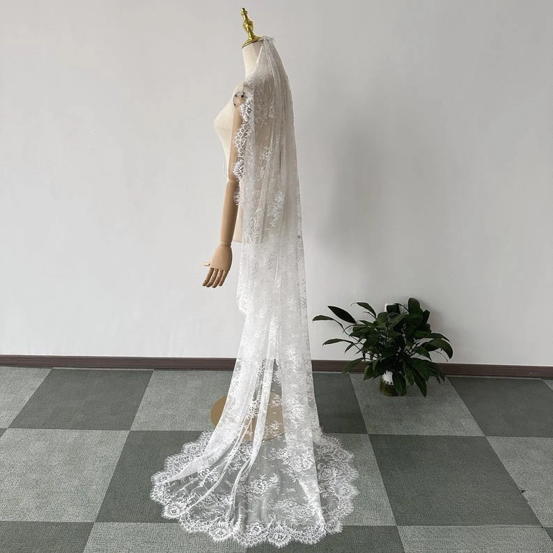 

Elegant Boho Mantilla Veil Handmade Lace Floral Bridal Veil with comb Wedding Accessories Handmade Custom Length