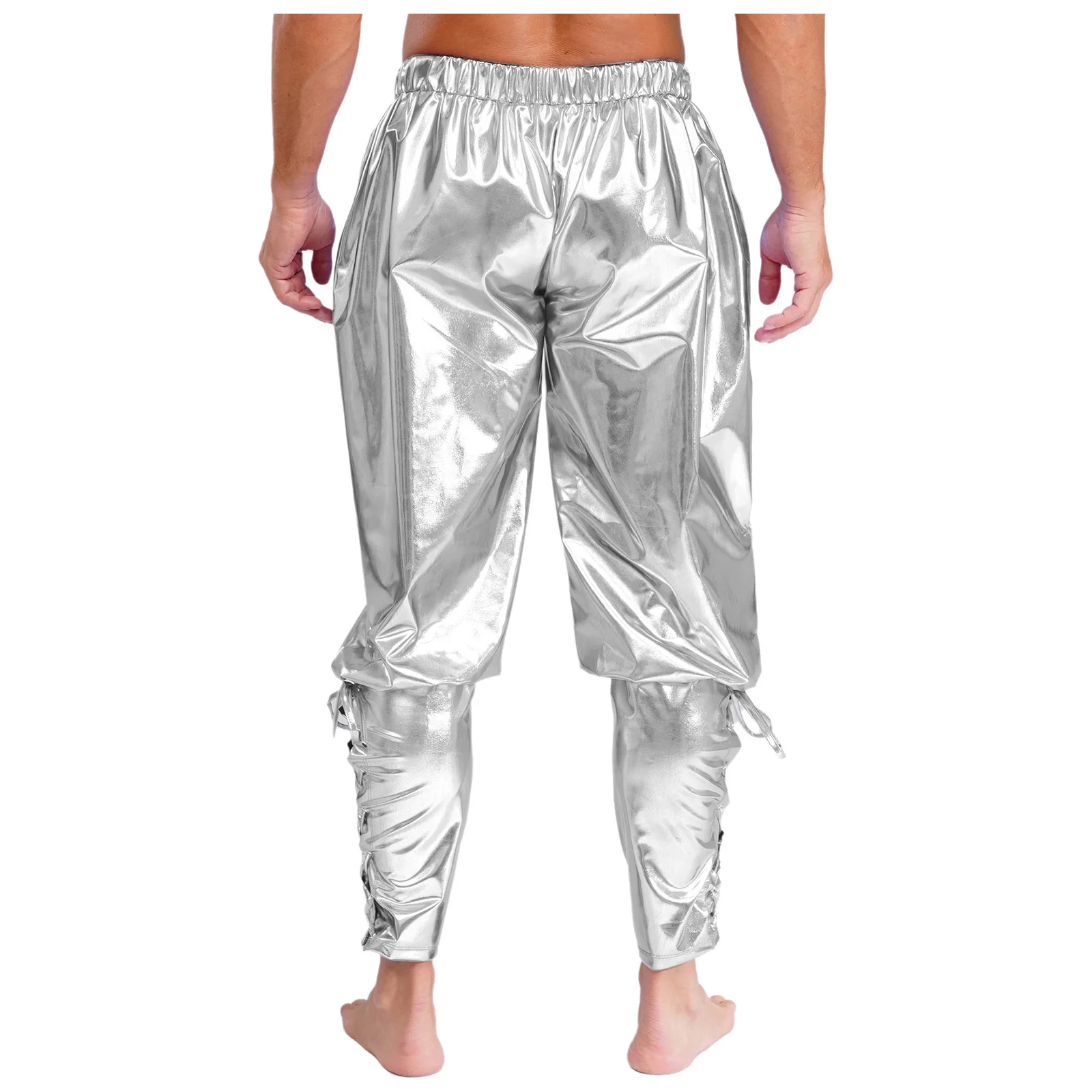 Men Medieval Renaissance Viking Pirate Pants Metallic Ankle Banded Trousers for Halloween Cosplay Party Performance Costume