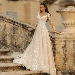 2024 Ivory Women Bridal Gowns A-line Long Sleeves Lace Applique Wedding Dresses Newest Formal Sweetheart Collar Beach Party Robe