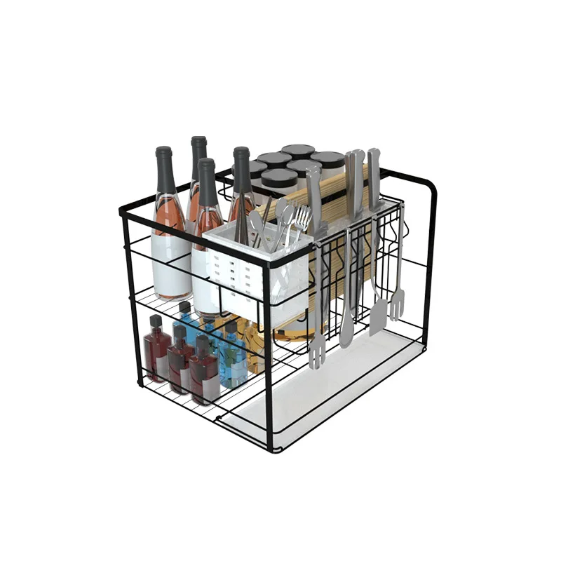 

Kitchen Kitchen Cabinet Seasoning Basket 304 Stainless Steel Seasoning Basket Cabinet Drawer Bowl Rack Buffer Knife Rack
