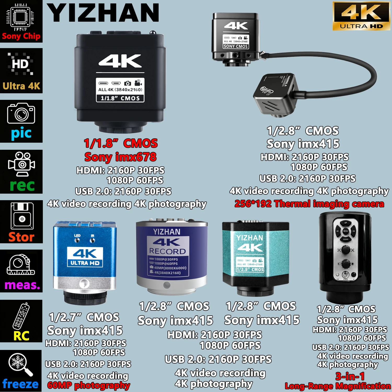 YIZHAN 4K Digital Microscope For Soldering imx678 imx415 Sensor, 180X Zoom 215X Focus Lens, Universal Adjustable Stand, Software