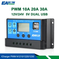 EASUN POWER Solar Controller  12V/24V LCD Display Dual USB 5V Output  60A 50A 40A 30A 20A 10A Solar Regulator PWM Battery Charge