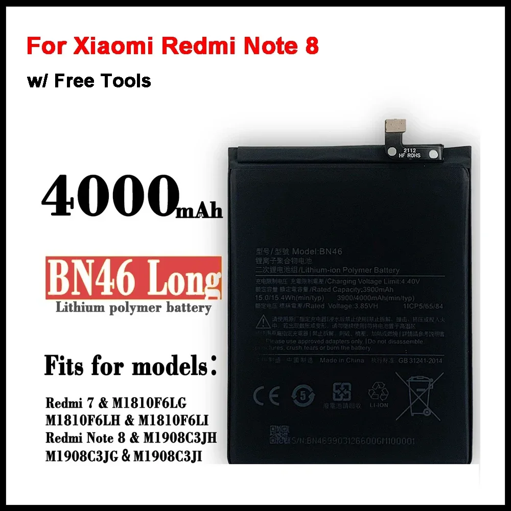 BN46 4000mAh Battery for Xiaomi Redmi Note 8 8T Redmi 7 High Quality Phone Replacement Batteries