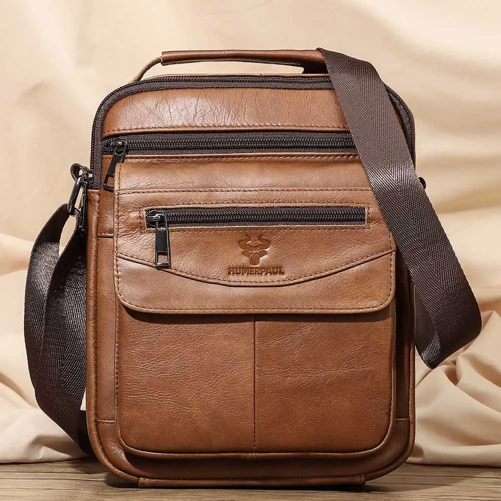 HUMERPAUL Casual Men's Shoulder Bags Genuine Leather Messenger Crossbody Bags Small Multifunctional Sling Handbag Bolso Male