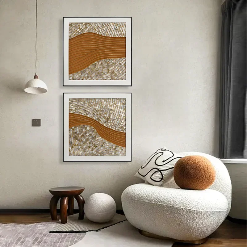 شانغ اللوحة الزخرفية اليدوية قذيفة الذهب سلسلة ضوء ردهة الفندق المنزلية الفاخرة