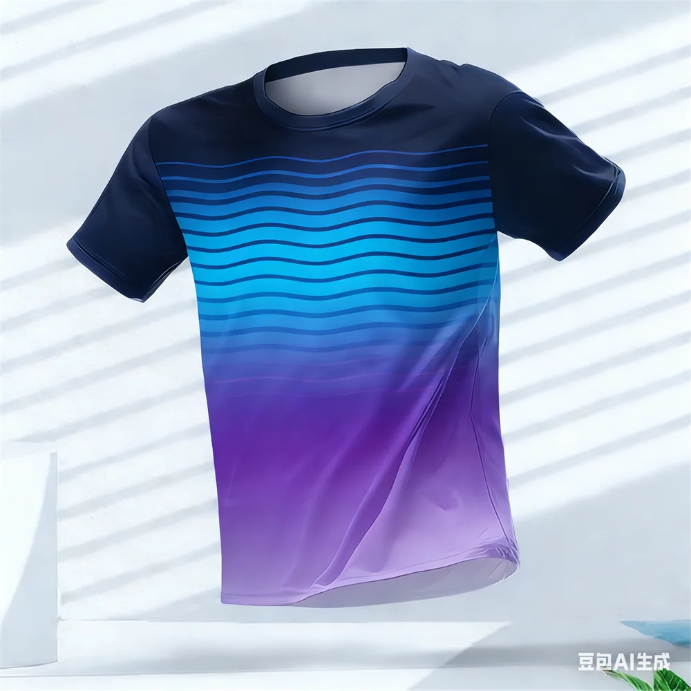Modisches Streifenmuster 3D Farbblock-Print Herren T-Shirt Sommer Lässiger O-Ausschnitt Lockeres Oberteil Outdoor Laufen Fitness Sport Kurzarm – Detail 6