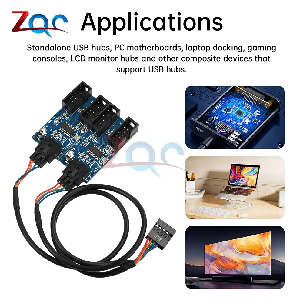 9Pin USB Splitter Motherboard USB Female Interface Header Splitter 1 to 2 Extension Cable Adapter 9Pin 1 to 4 USB HUB Connectors