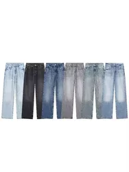 Women Fashion Denim Jeans Solid Loose Long Pants Woman With Gradient Versatile Casual Streetwear Mujer Baggy Trousers