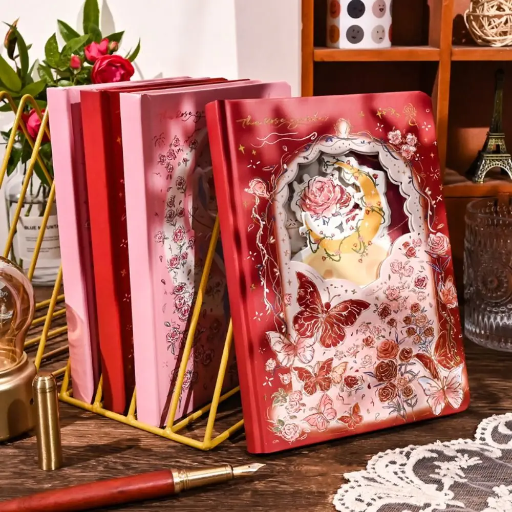 로즈 스타일 정교한 다이어리 노트북 컬러 페이지 다층 레트로 로즈 노트북 선물 스티커 에일리언 홀로우 아웃