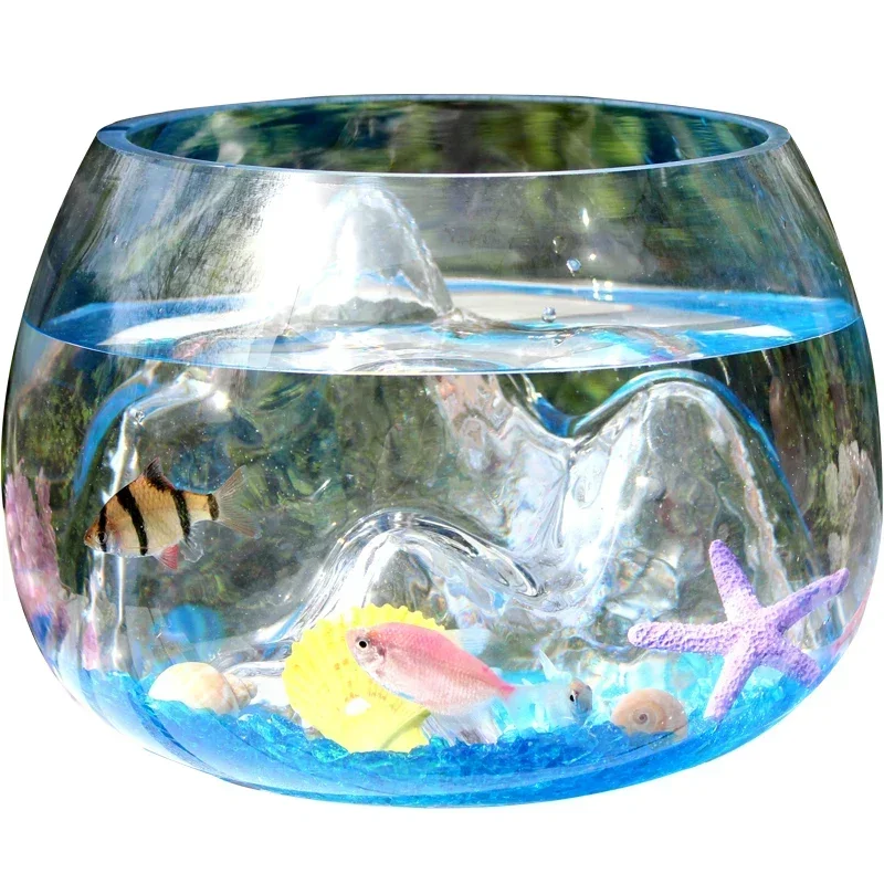 Glass Goldfish Tank Oval Fuji Mountain Grass Tank Creative Mini Table Tea Table Turtle Gives Glass Sand Shell